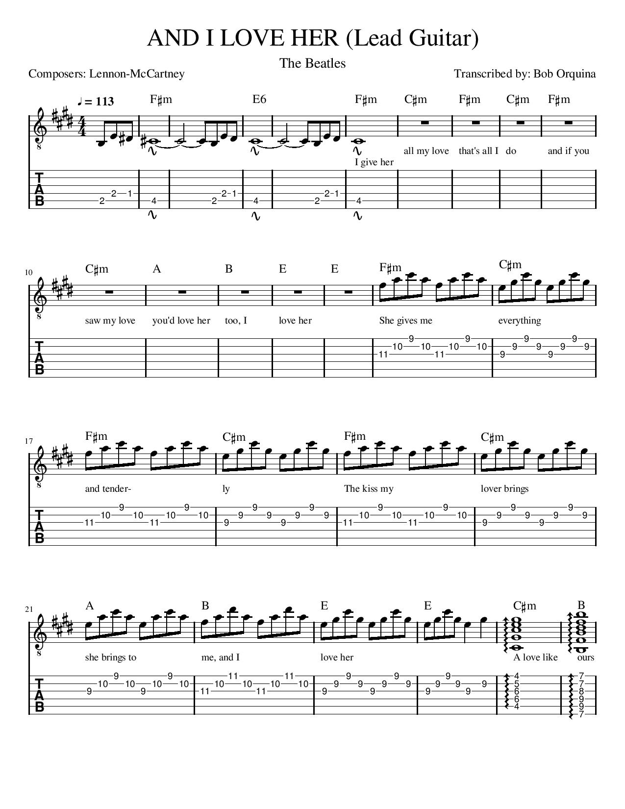 And I Love Her [Jazz version] Sheet Music | The Beatles | Real Book ...